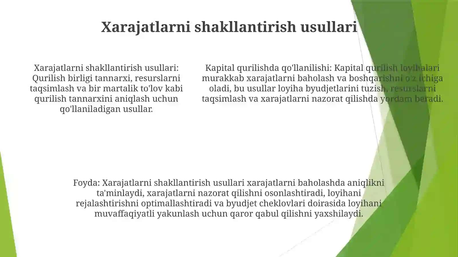 Kapital Qurilishda Bahoni Shaklantining 4