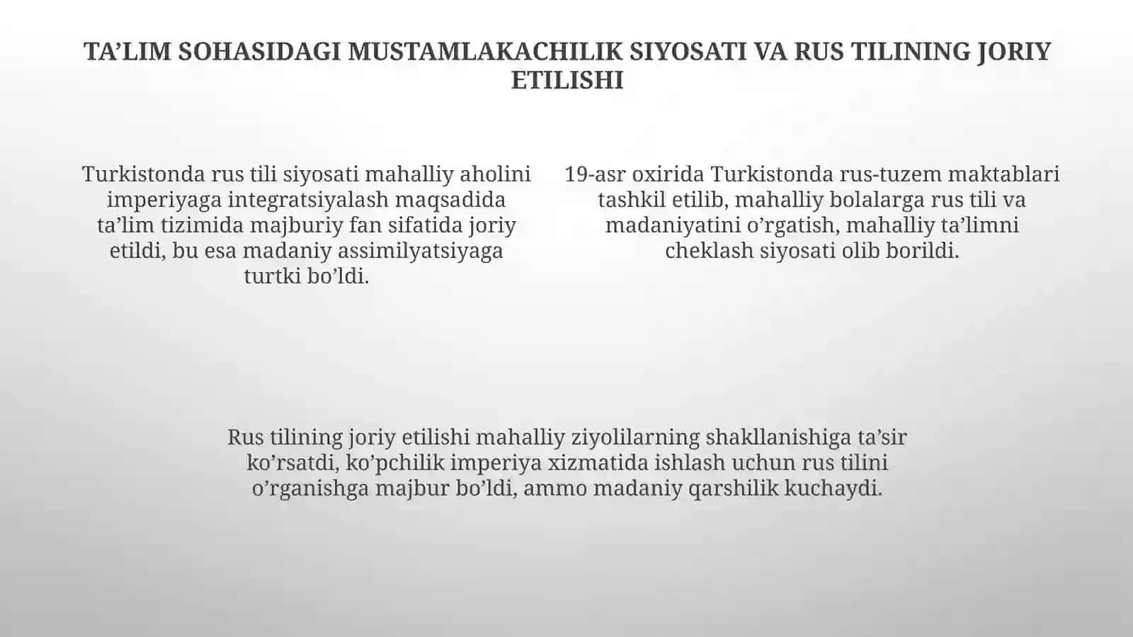 Chor Rossiyasining Turkistonda maorif va madaniyat sohasidagi mustamlakachiligi 4