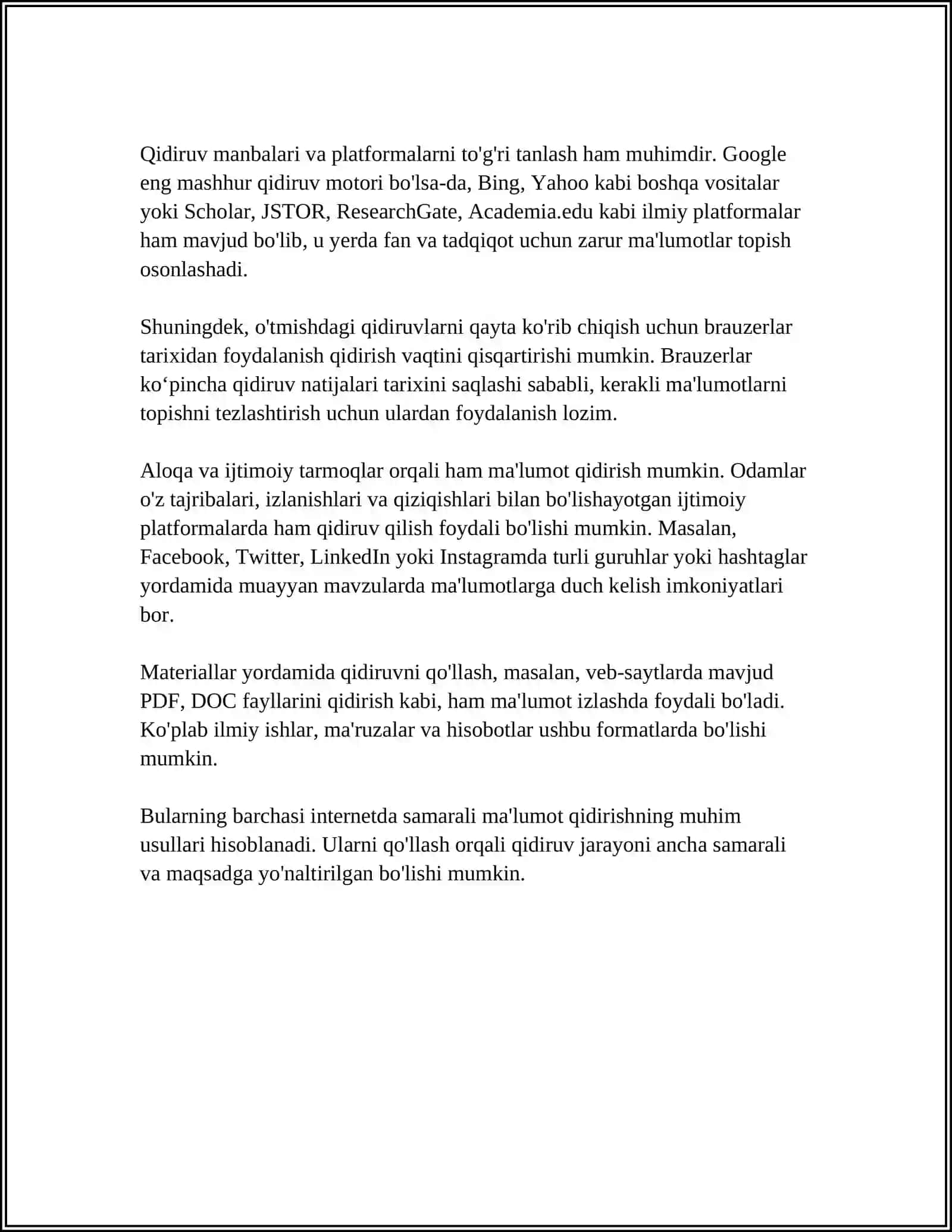 INTERNETDA MA’LUMOT QIDIRISH. INTEMETDAN MASOFAVIY TA’LIMNI TASHKIL QILISHDA FOYDALANISH. TAQSIMLANGAN MAVZULARGA OID MA’LUMOT QIDIRISH 4