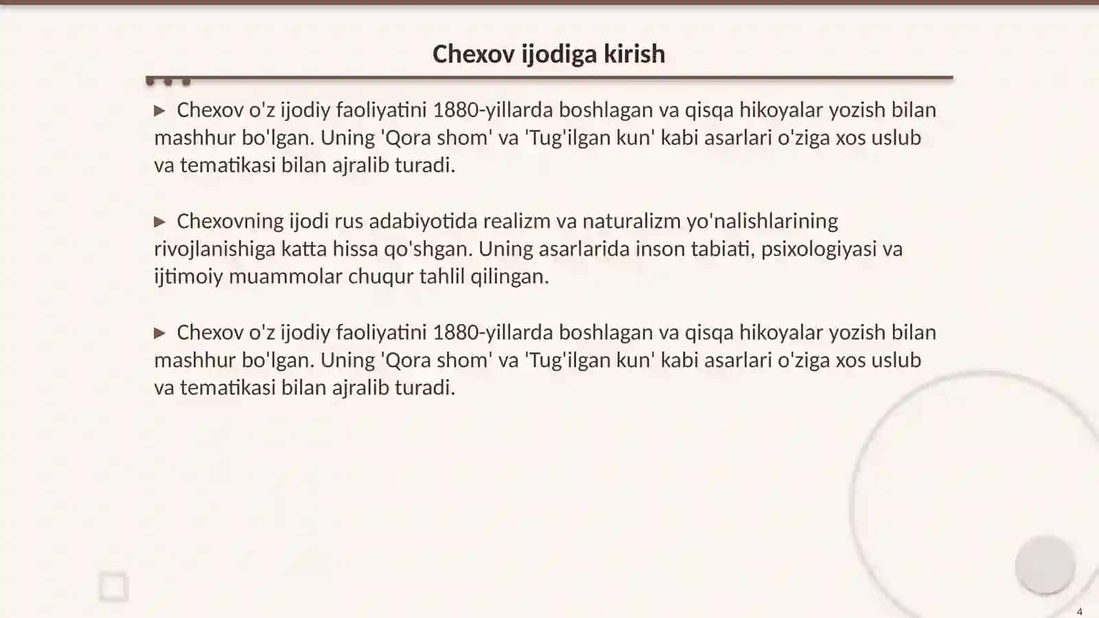 Chexov va Abdulla Qahhor ijodidagi mushtarak jihatlar 4