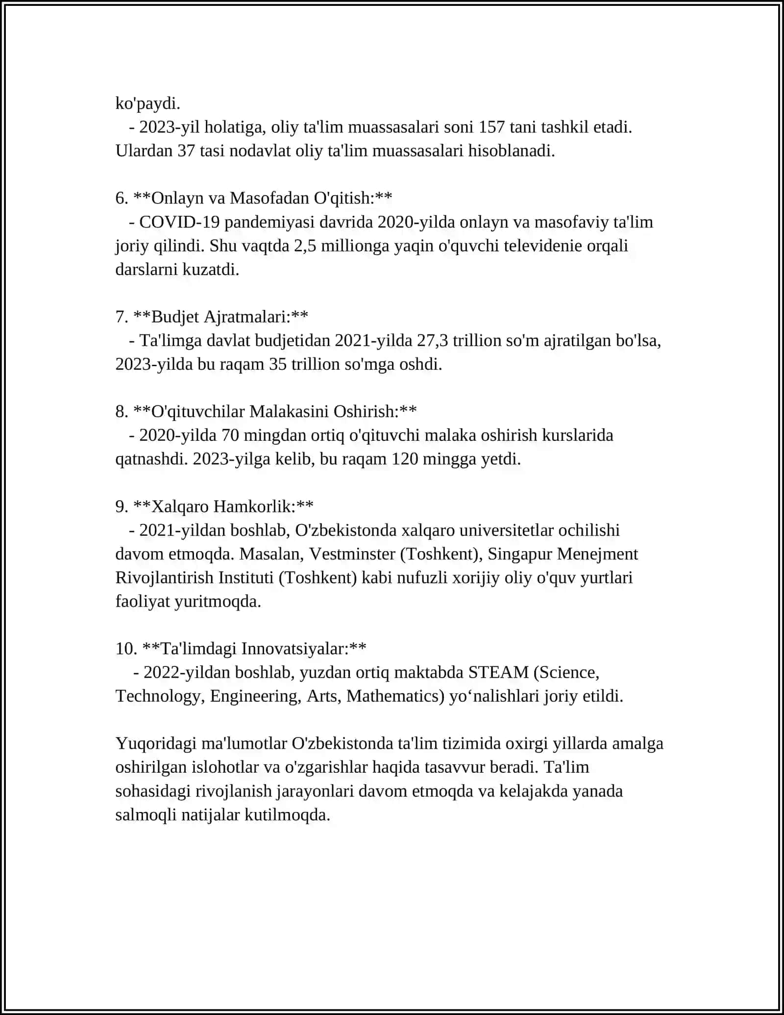 ÕZBEKISTONDA IJTIMOIY SOHADA AMALGA OSHIRILAYOTGAN ÕZGARISHLAR MAZMUN VA MOHIYATI 4
