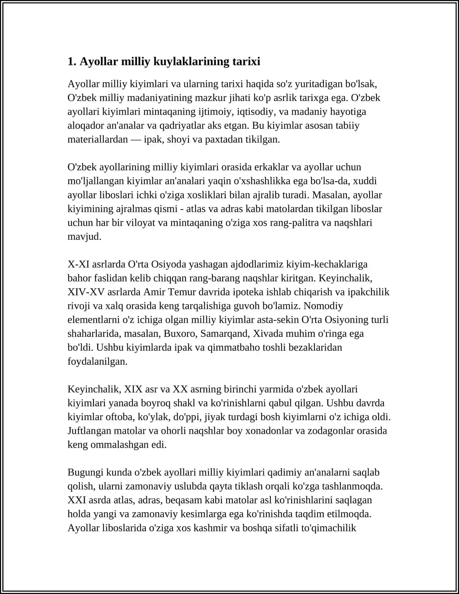 AYOLLAR MILLIY KUYLAGI. SAMATOVA FOTIMA 2 - KURS 203 GURUH 4