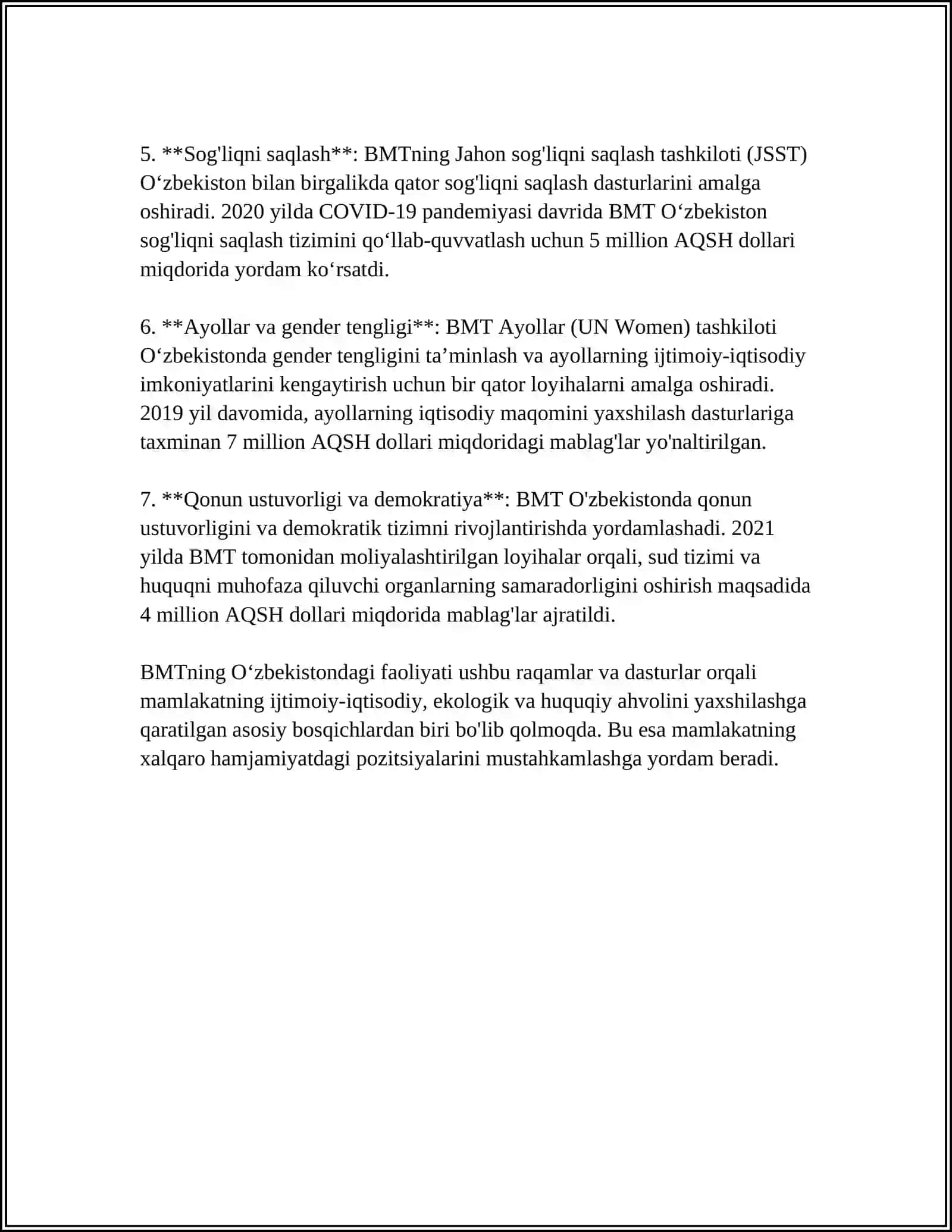 OʻZBEKISTONNING XALQARO TASHKILOTLAR BILAN HAMKORLIK ALOQALARI 4