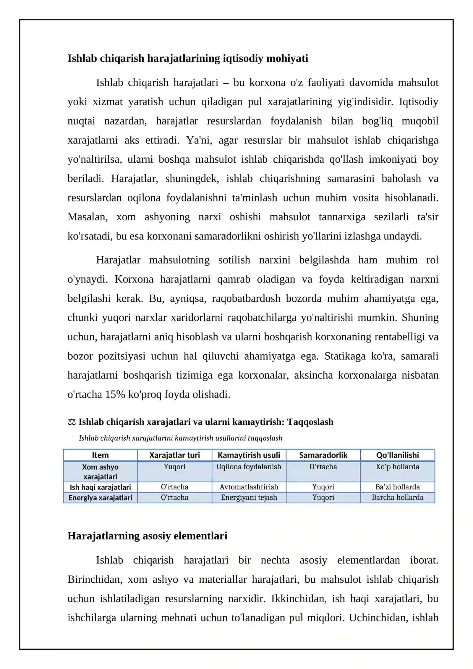 Ishlab chiqarish harajatlari va ularni kamaytirsh 4
