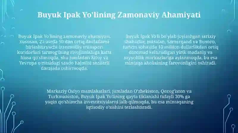Buyuk Ipak Yo'lining markaziy Osiyoda iqtisodiy munosabatlar rivojlanishidagi o‘rni 4
