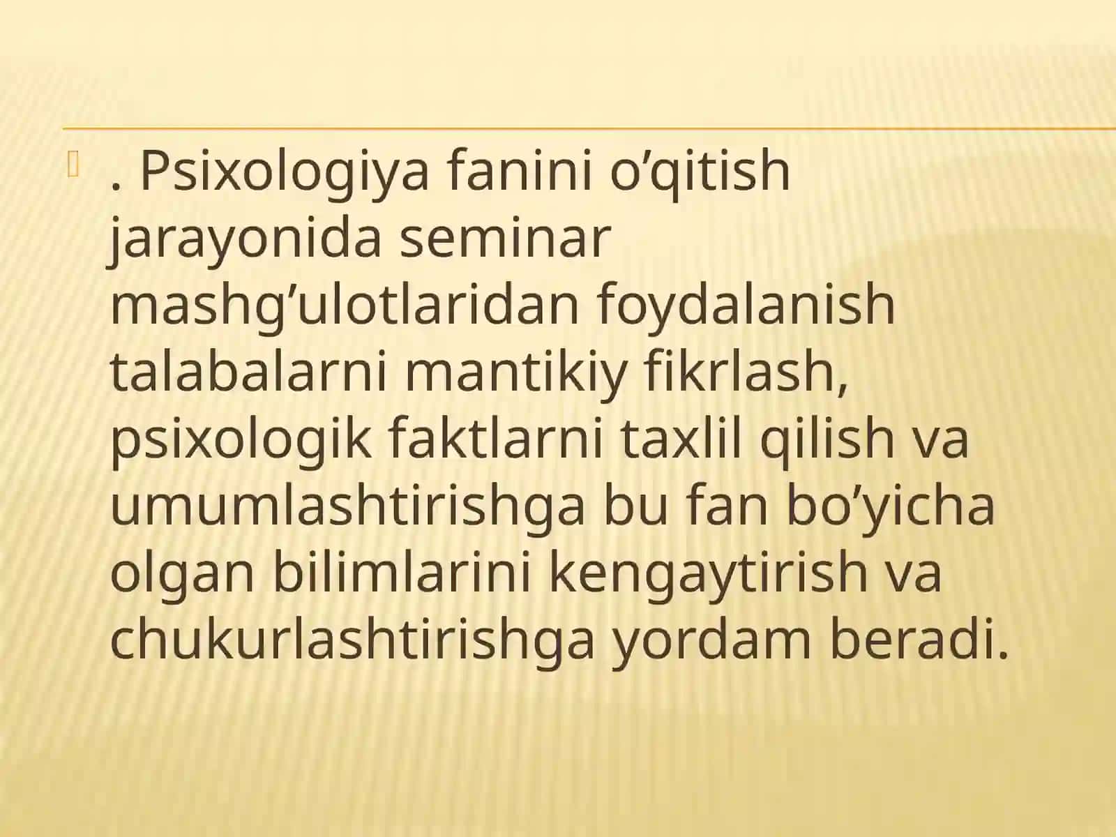 PSIXOLOGIYA KURSIDAN SEMINAR VA AMALIY MASHGULOTLAR TAKIL ETISH METODIKASI 4