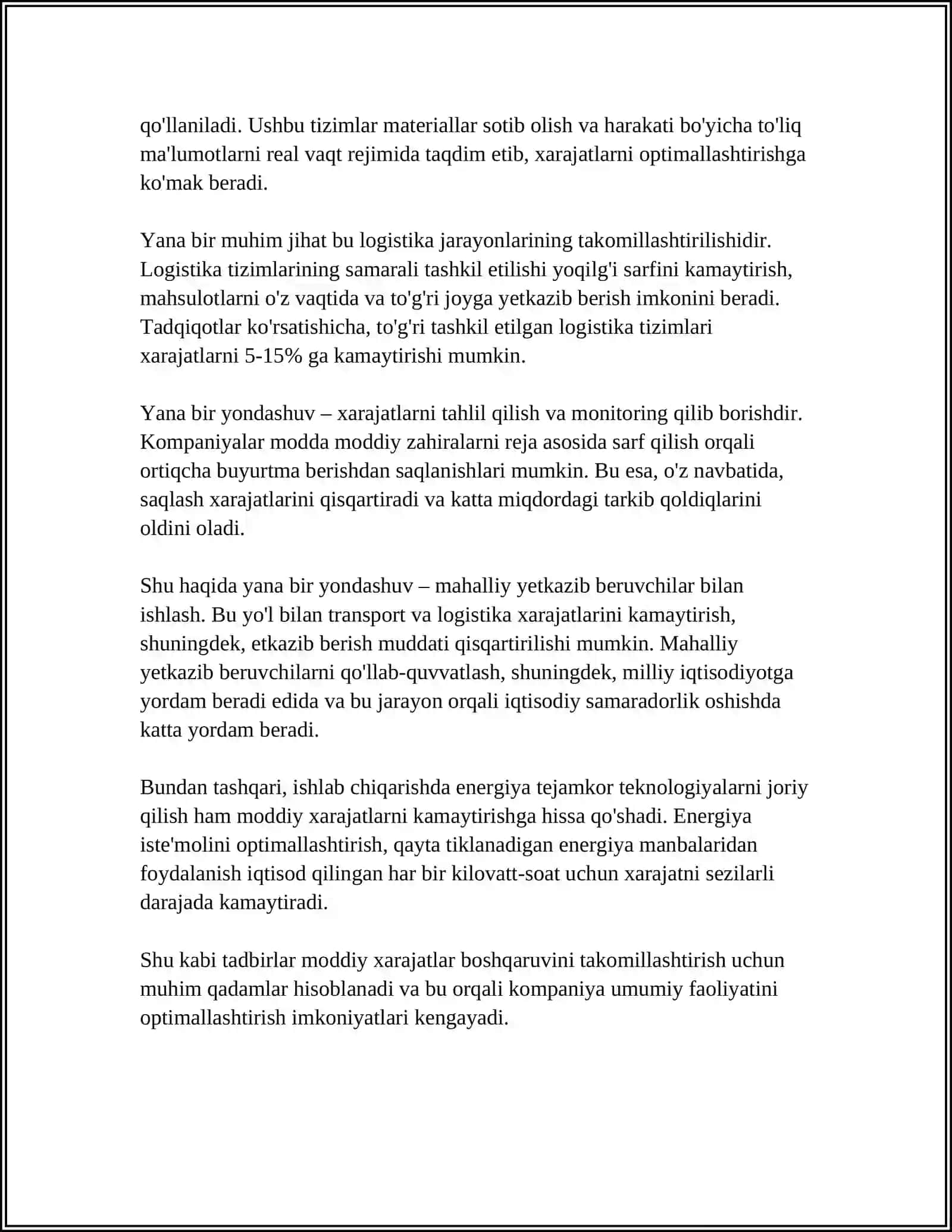 ISHLAB CHIQARISH KORXONALARIDA XARAJATLAR HISOBINI TAKOMILLASHTIRISH 4