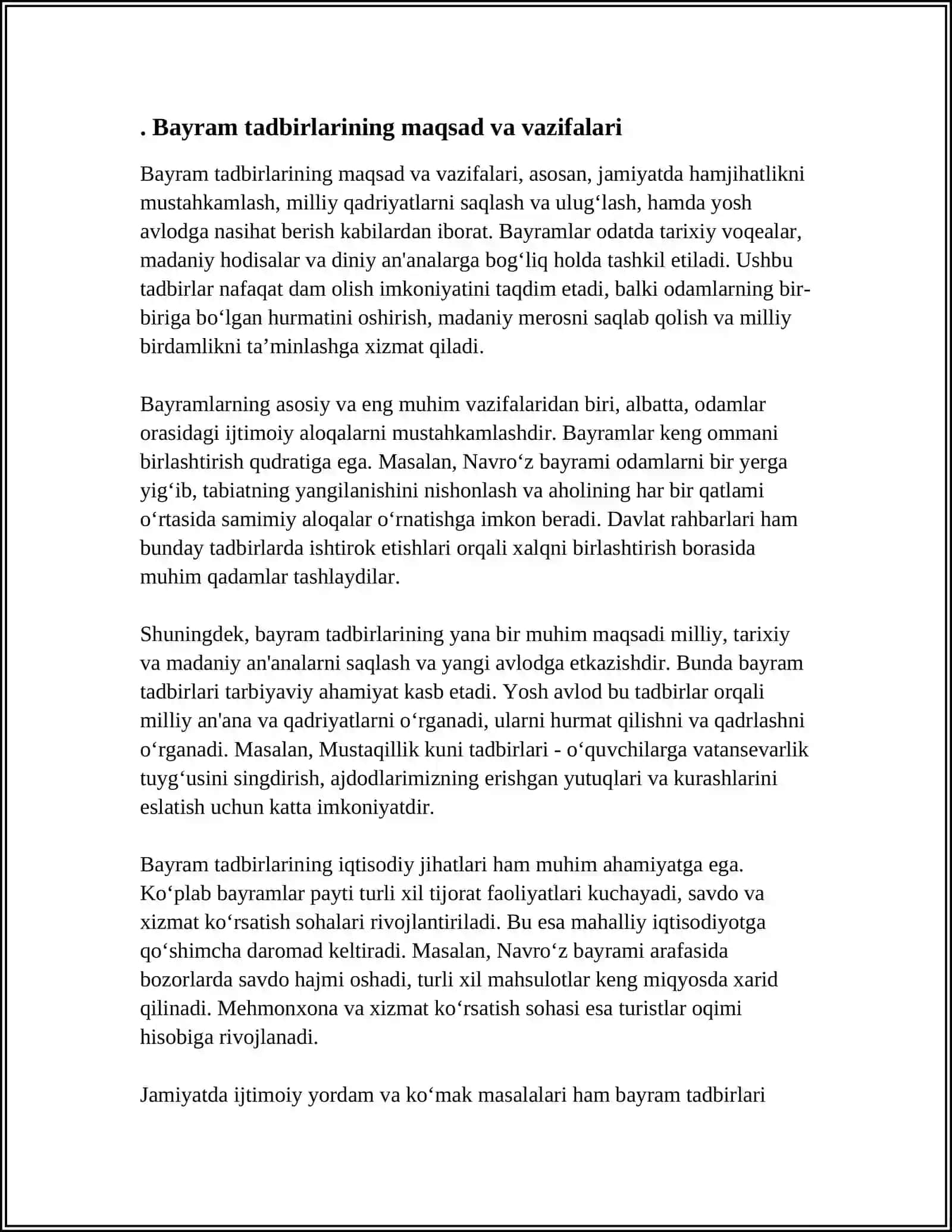 MUSIQA MASHGʻULOTLAR REJASIDA BAYRAM TADBIRLARI STSENARTIYSINI ISHLAB CHIQISH VA OʻTKAZISHGA QOʻYILADIGAN TALABLAR 4