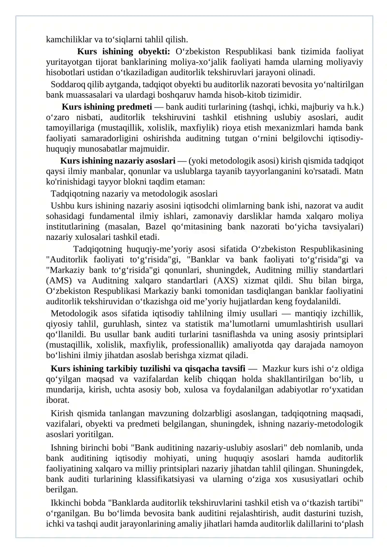 Bank auditi turlari va Auditorlik prinsiplari 4
