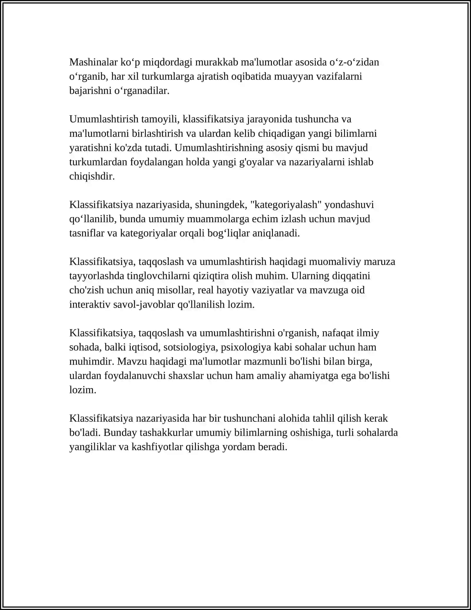 KLASSIFIKATSIY TAQQOSLASH VA UMUMLASHTIRISH XAQIDA MUMOLIY MARUZA TAYORLASH 4