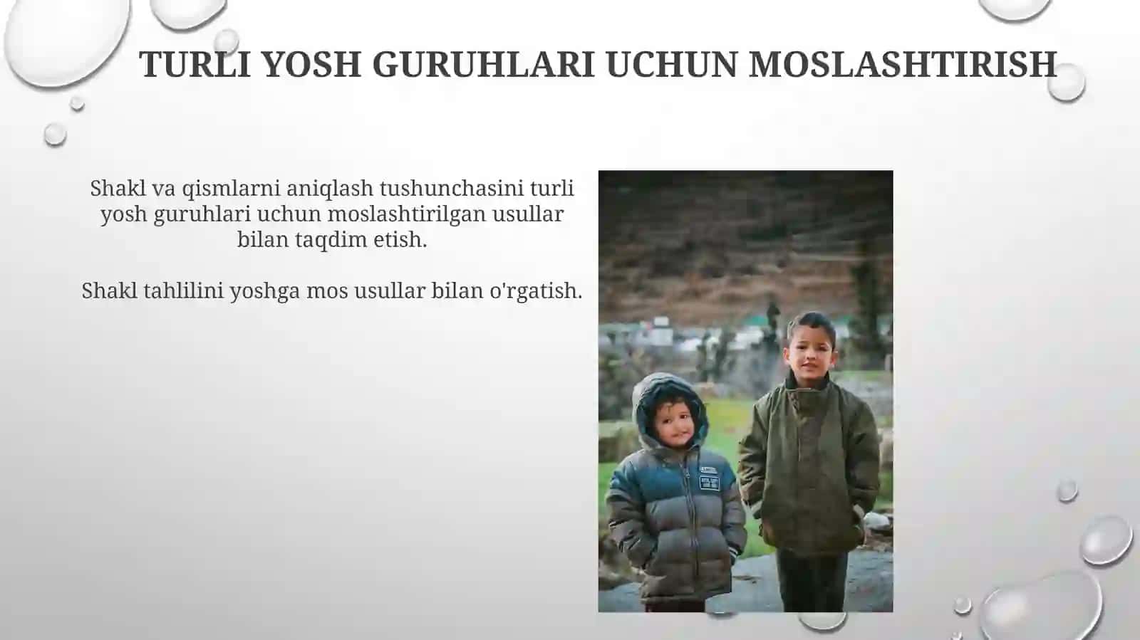 Turli yoshdagi bolalarda predmetlar shakli va ularning qismlarini tahlil qilish mashqqildirish 4