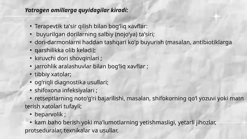 Hozirgi zamon tibbiyotida yatrogeniya muammolari. Keksa bemor. Keksa organizmning fiziologik xususiyatlari 4