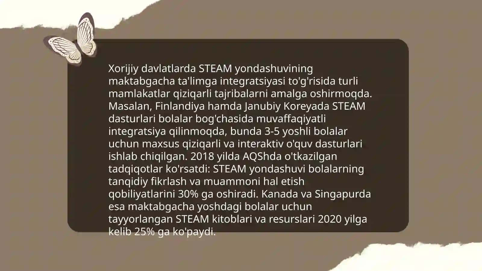 STEAM ta'lim texnologiyasi maktabgacha ta'limda qõllash bõyicha xorijiy tajribalar taxlili 4