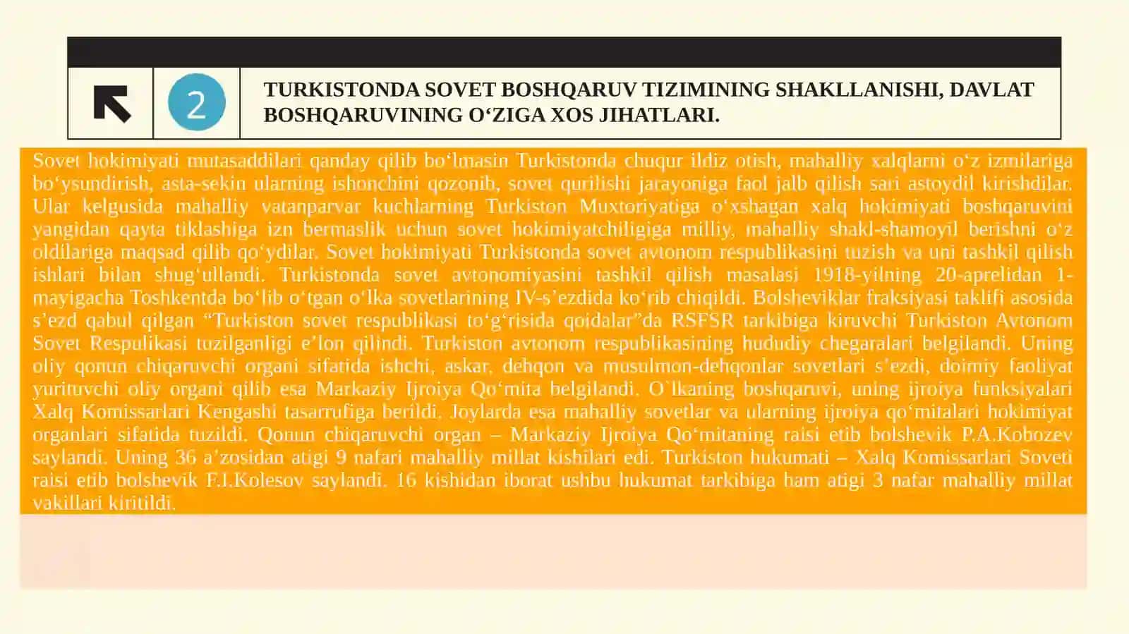 TURKISTONDA SOVET BOSHQARUV TIZIMINING MUSTAHKAMLANISHI, IJTIMOIY-IQTISODIY SOHADAGI O‘ZGARISHLAR 4