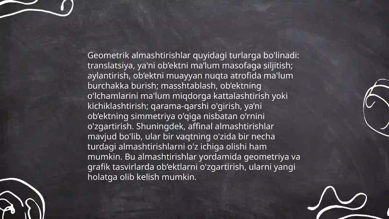 Tekislikda geometrik almashtirishlar. Harakat va parallel koʻchirish 4