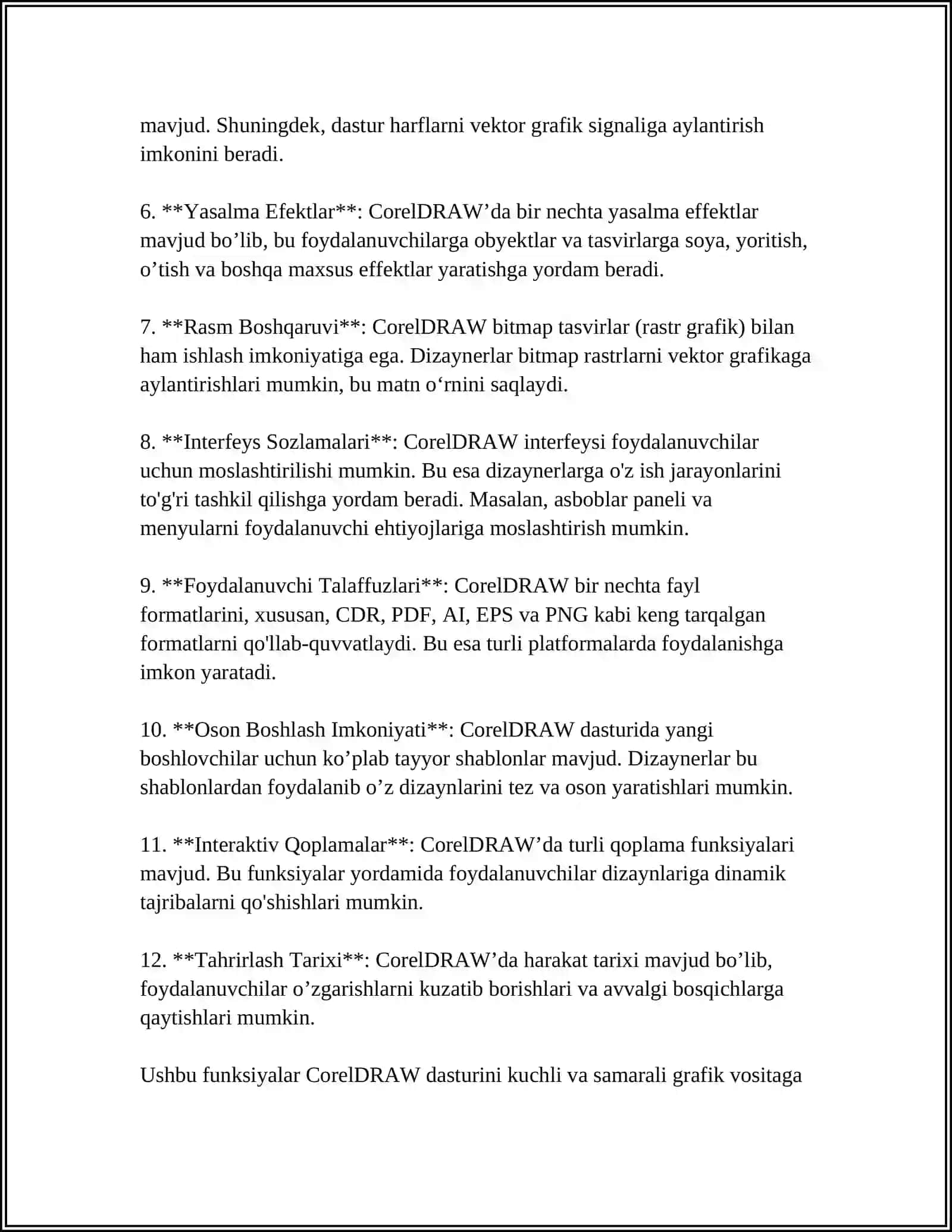 MUSTAQIL ISH Mavzu: COREL DRAW DASTURI VA ISHLASH PRINSIPI 4