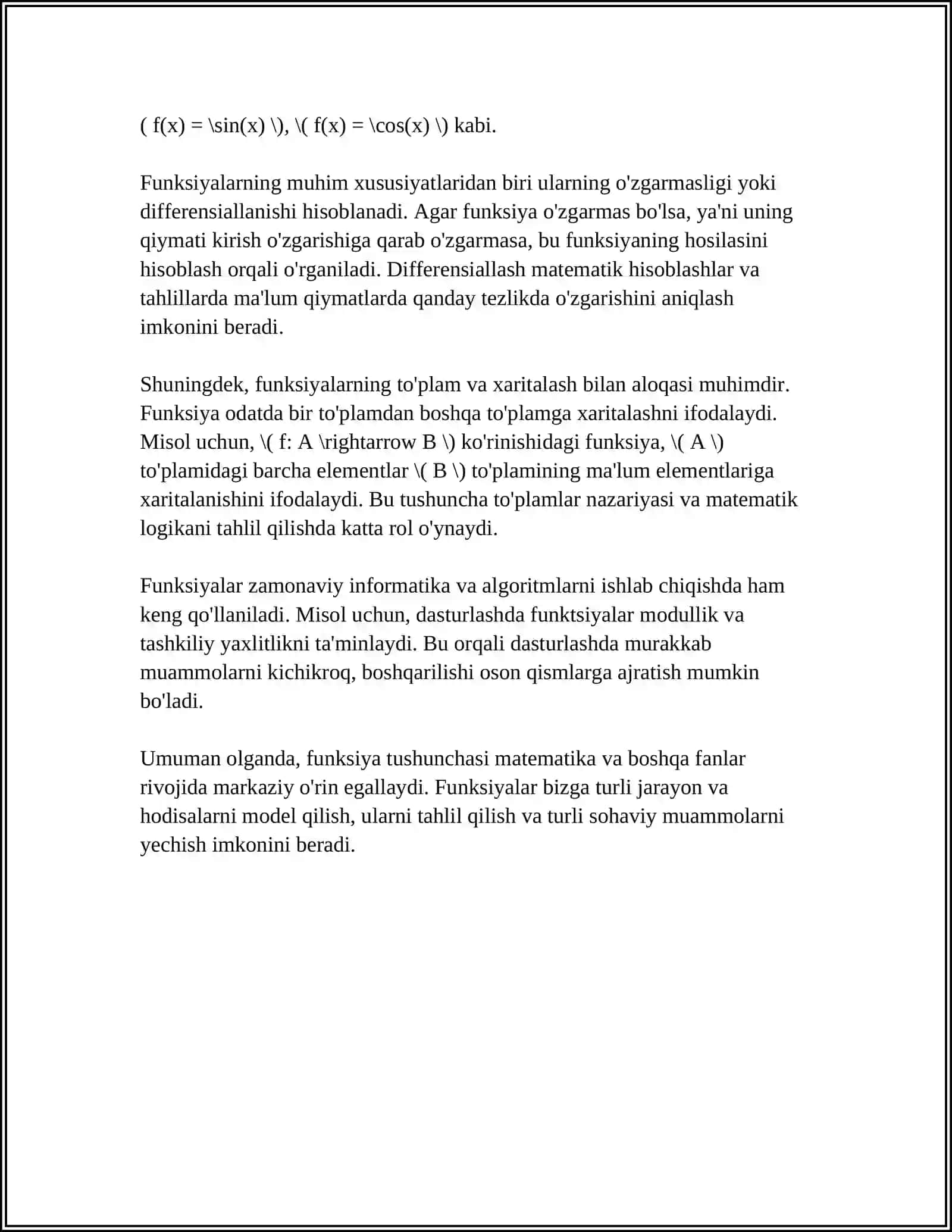 FUNKSIYA VA FUNKSIYA ISHI 4