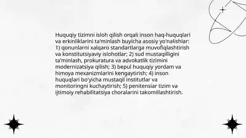 Yangi O'zbekistonda inson haq-huquqlari va erkinliklari kafolatining yaratilishi 4