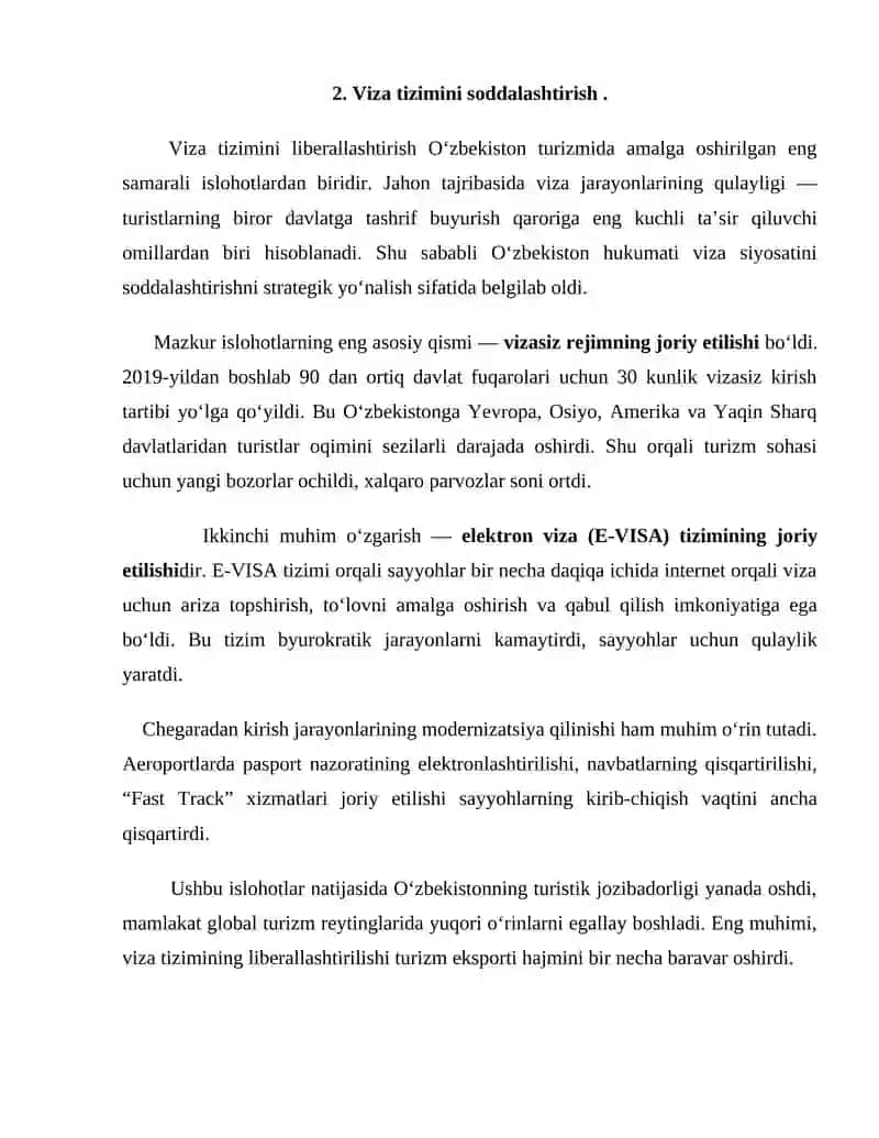 Turizm sohasini rivojlantirish: viza tizimini soddalashtirish va yangi yo'nalishlar 4