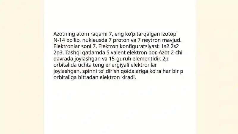 15-guruh elementlari. Azot, uning birikmalari va xossalari 4