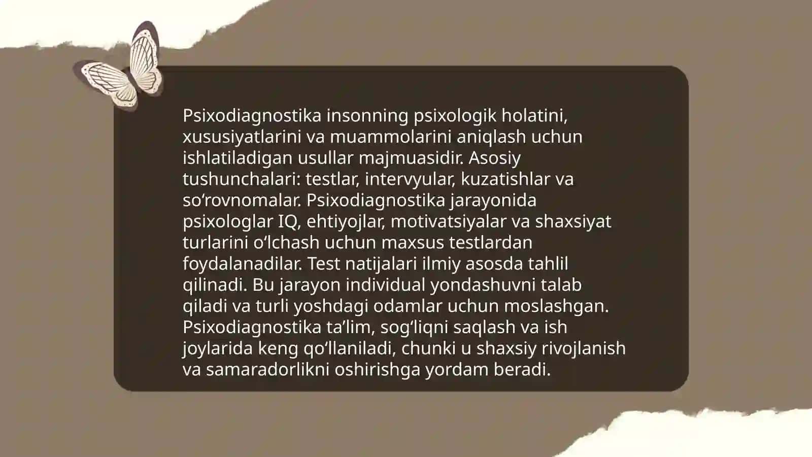 Psixodiagnostika metodikalar klassifikasiyasi va undan foydalanish (keys-topshiriqlarini bajarish) 4