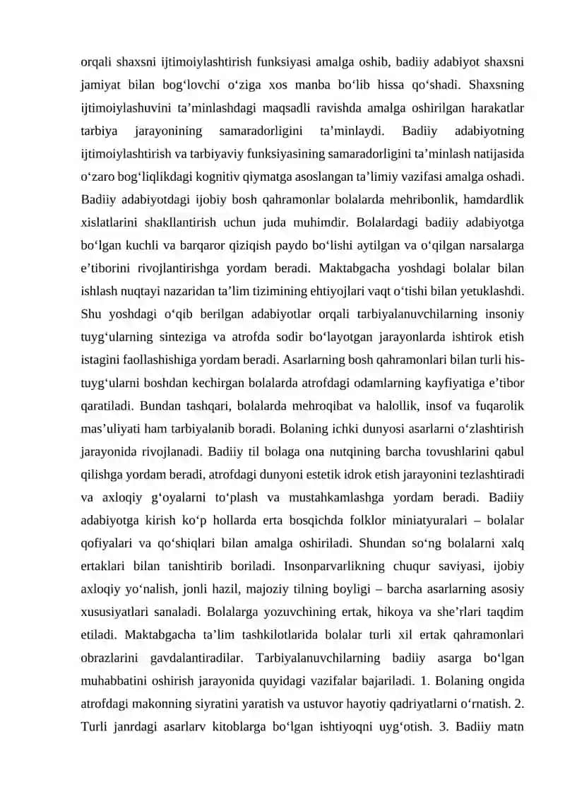 Maktabgacha yoshdagi bolalarni ma’naviy dunyoqarashini shakllantirishda badiiy adabiyotning o’rni 4