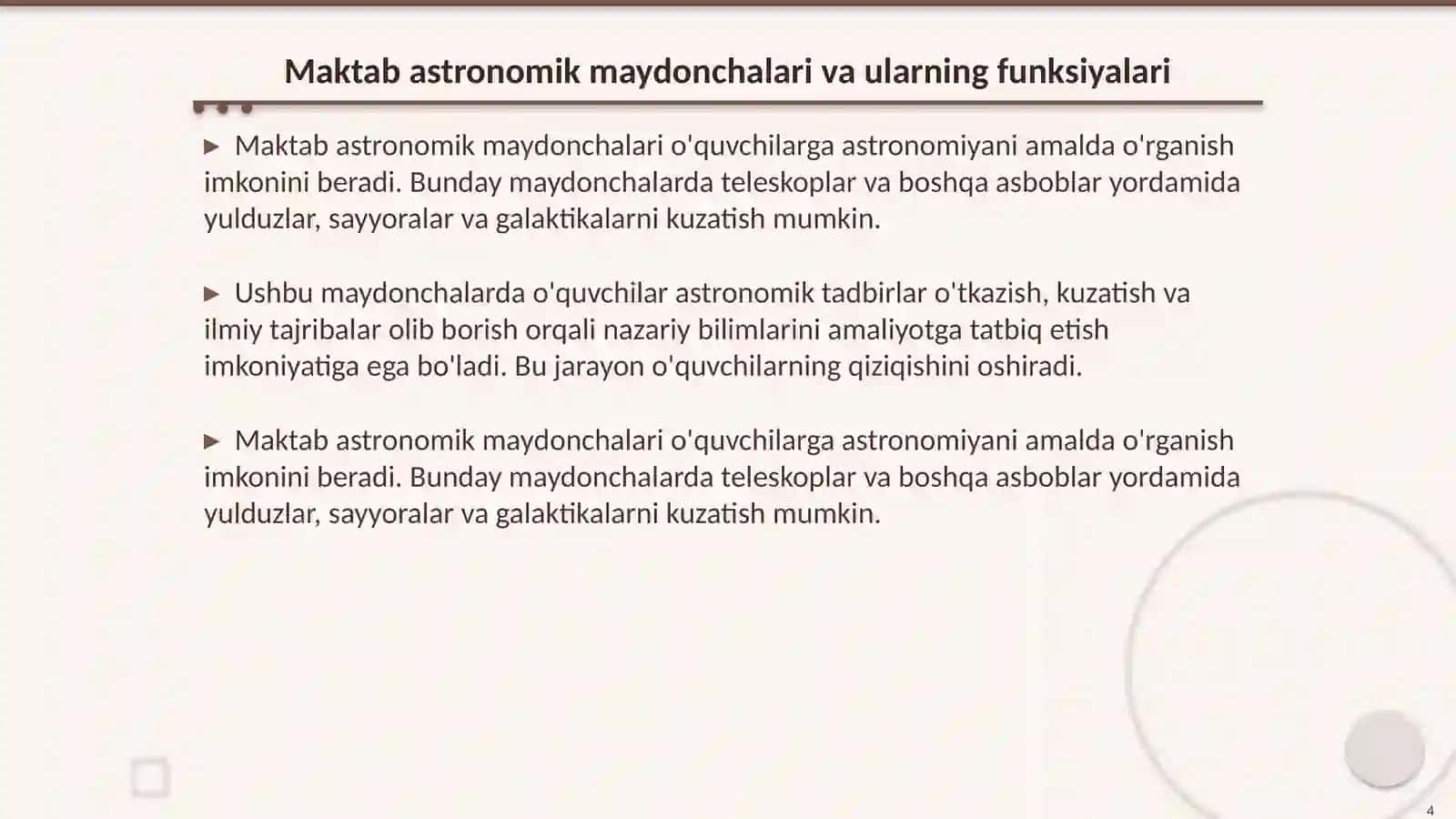 Maktab teleskop lari. Maktab astronomik maydonchalari va observatoriyalar 4
