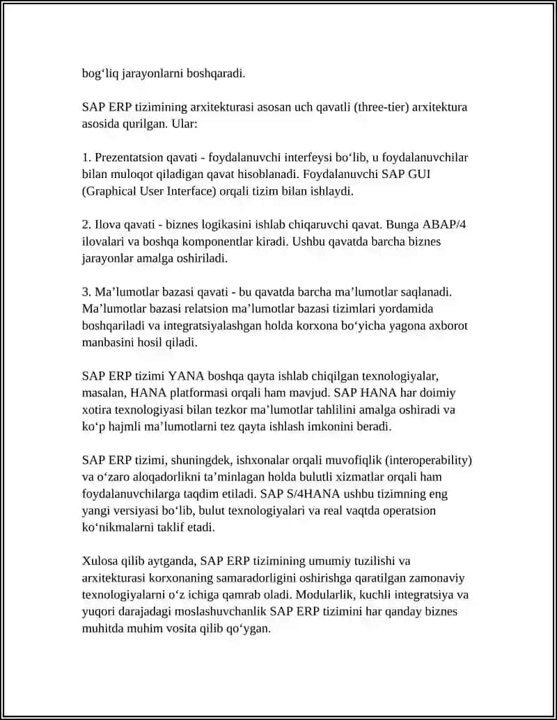 SAP ERP TIZIMI VA UNING ISHLASH TEXNOLOGIYASI 4