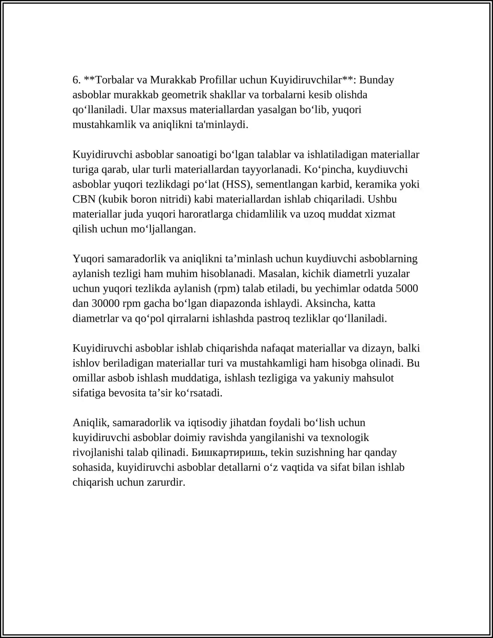 DETAL O‘LCHAMIGA QARAB KUYDIRUVCHI ASBOBLAR VA MATERIALLAR TANLASH 4