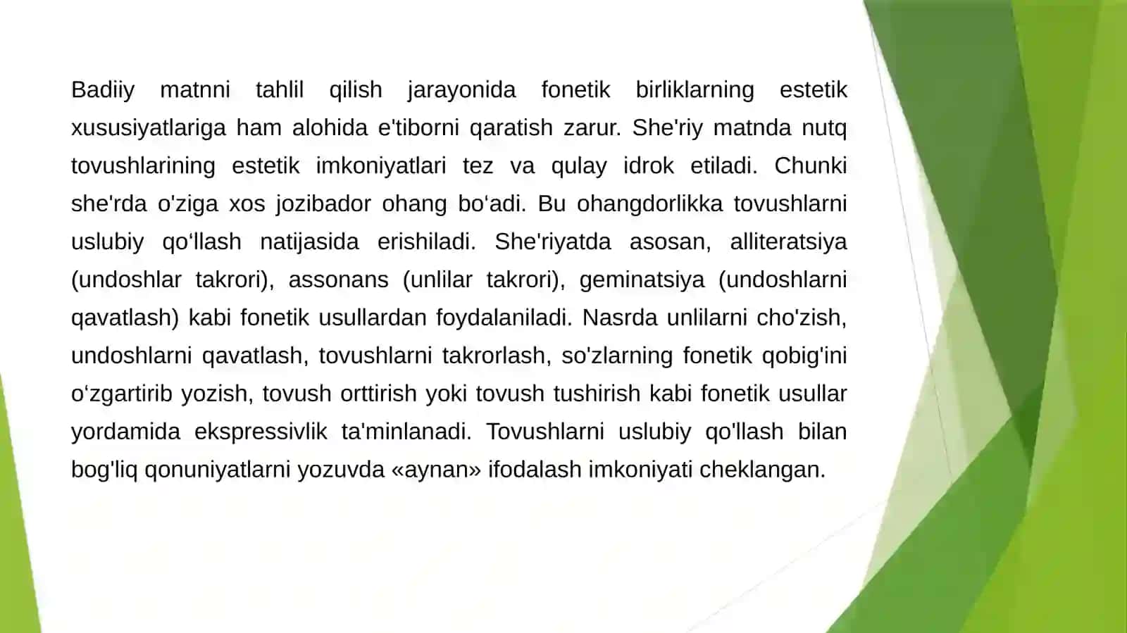 Matn va uning lingvistik tahlili. Badiiy matnning fonetik-fonologik xususiyatlari 4