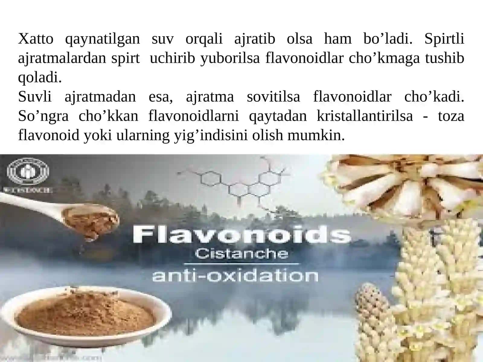 Tarkibida flavonoidlar bo‘lgan dorivor o‘simliklar xom ashyosini standartlash va sertfikatlash 4