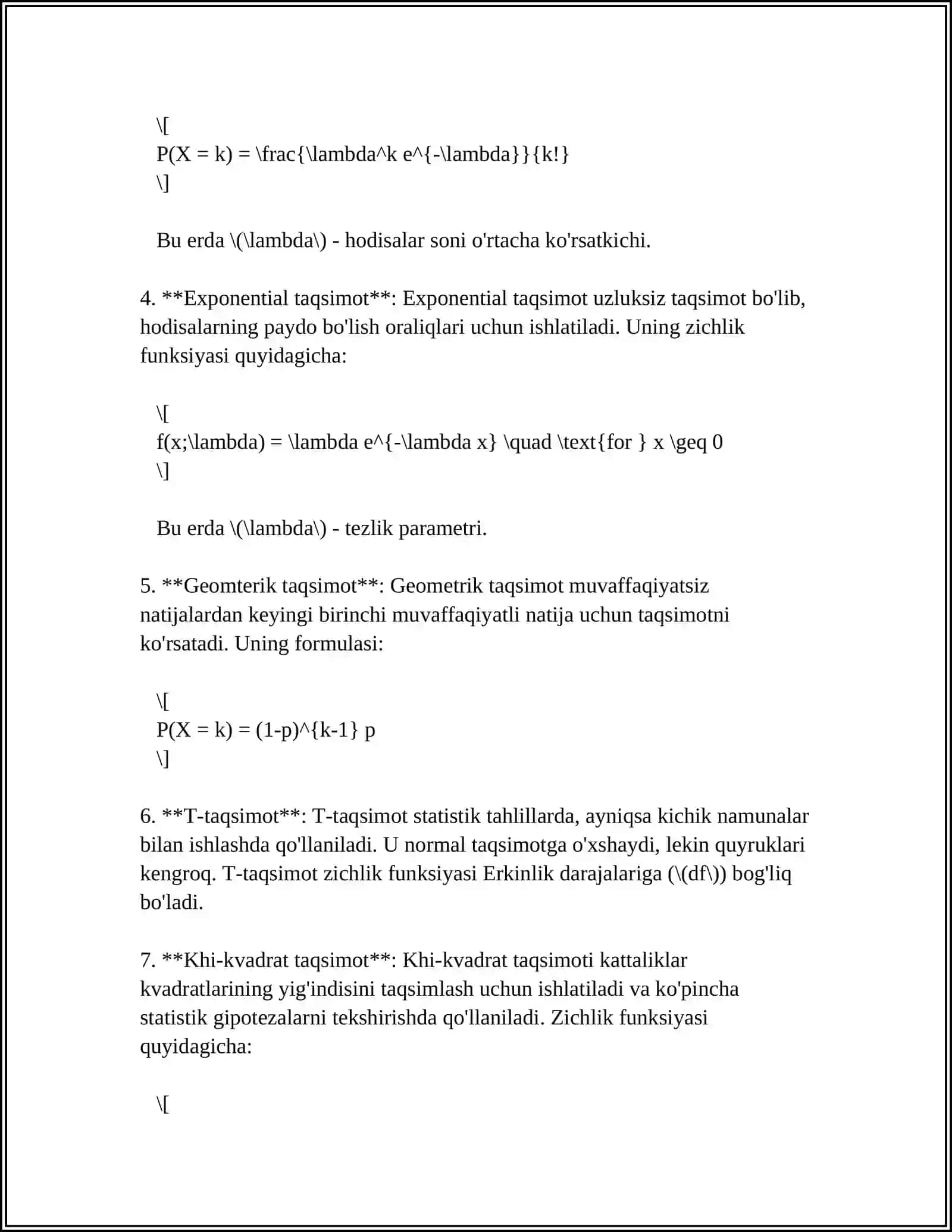 MUXUM TAQSIMOTLAR PARAMETRLARI UCHUN INTERVAL BAHOLAR TUZISH 4