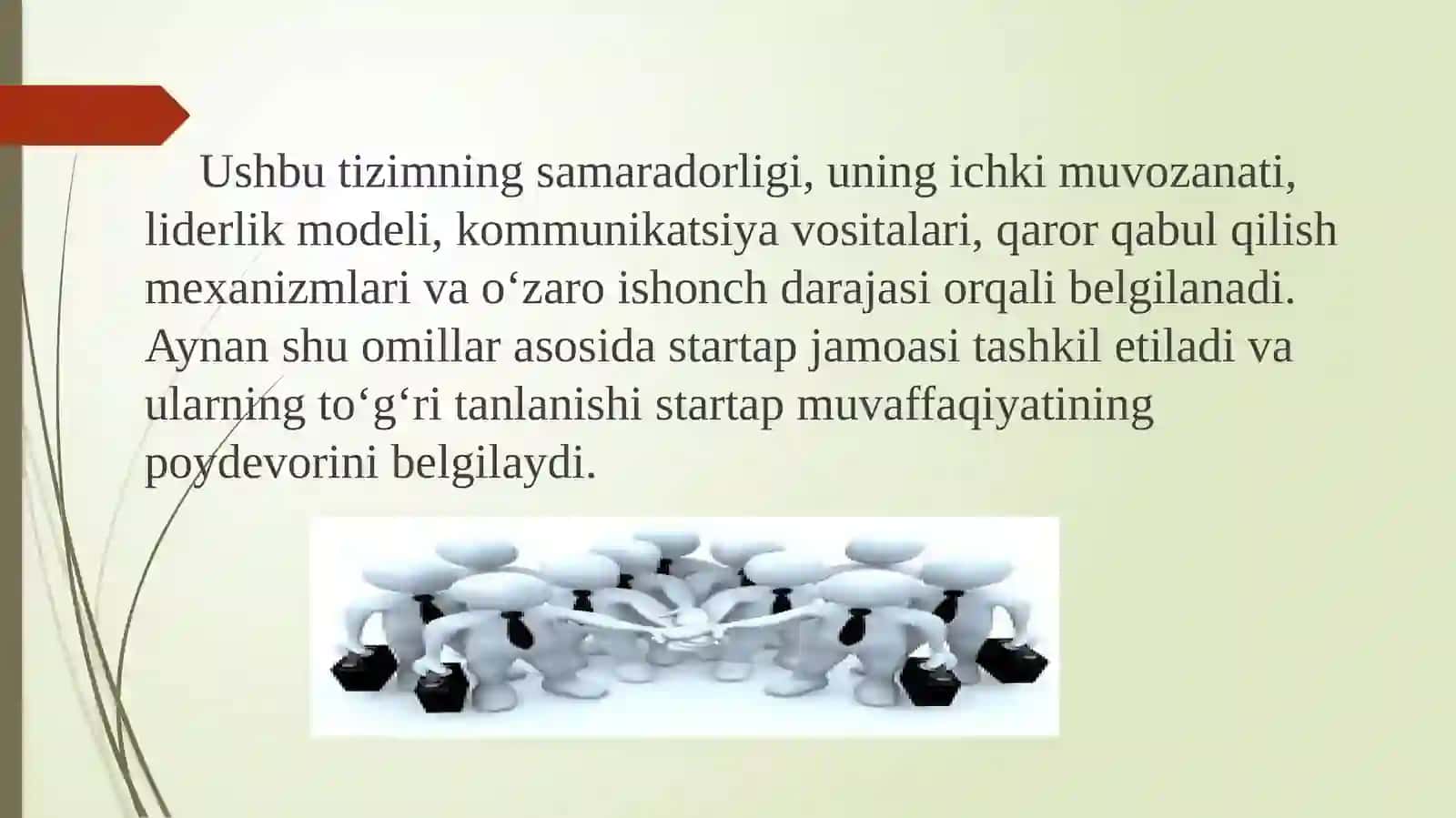 Startapning amalga oshirishda jamoat tuzish va jamoa bilanishlash 4