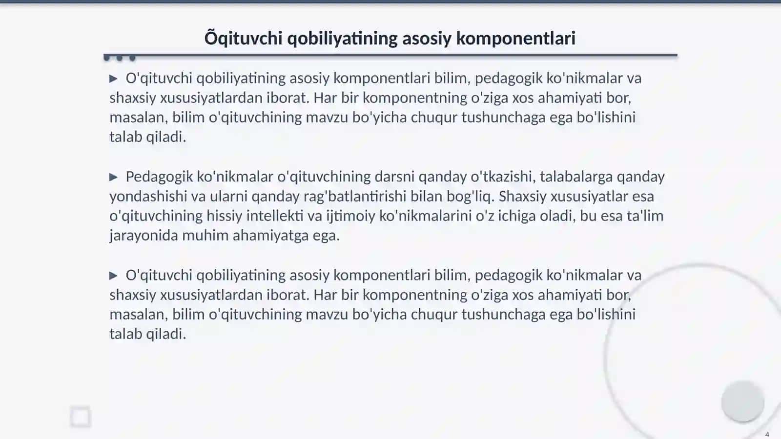 Pedagogik qobiliyatining asosiy sifatlari va yetakchi xususiyatlari 4