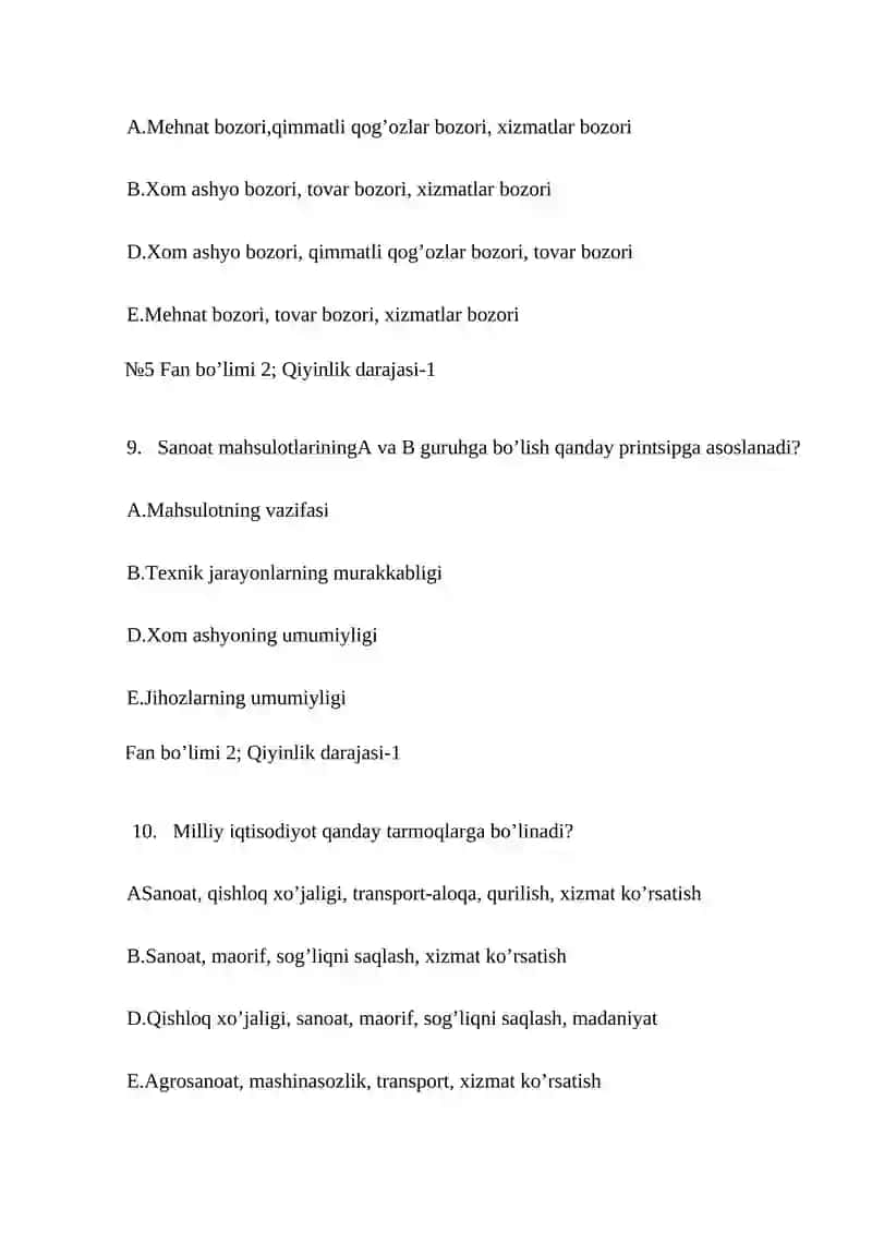 Iqtisodiyot nazorat testlari 4