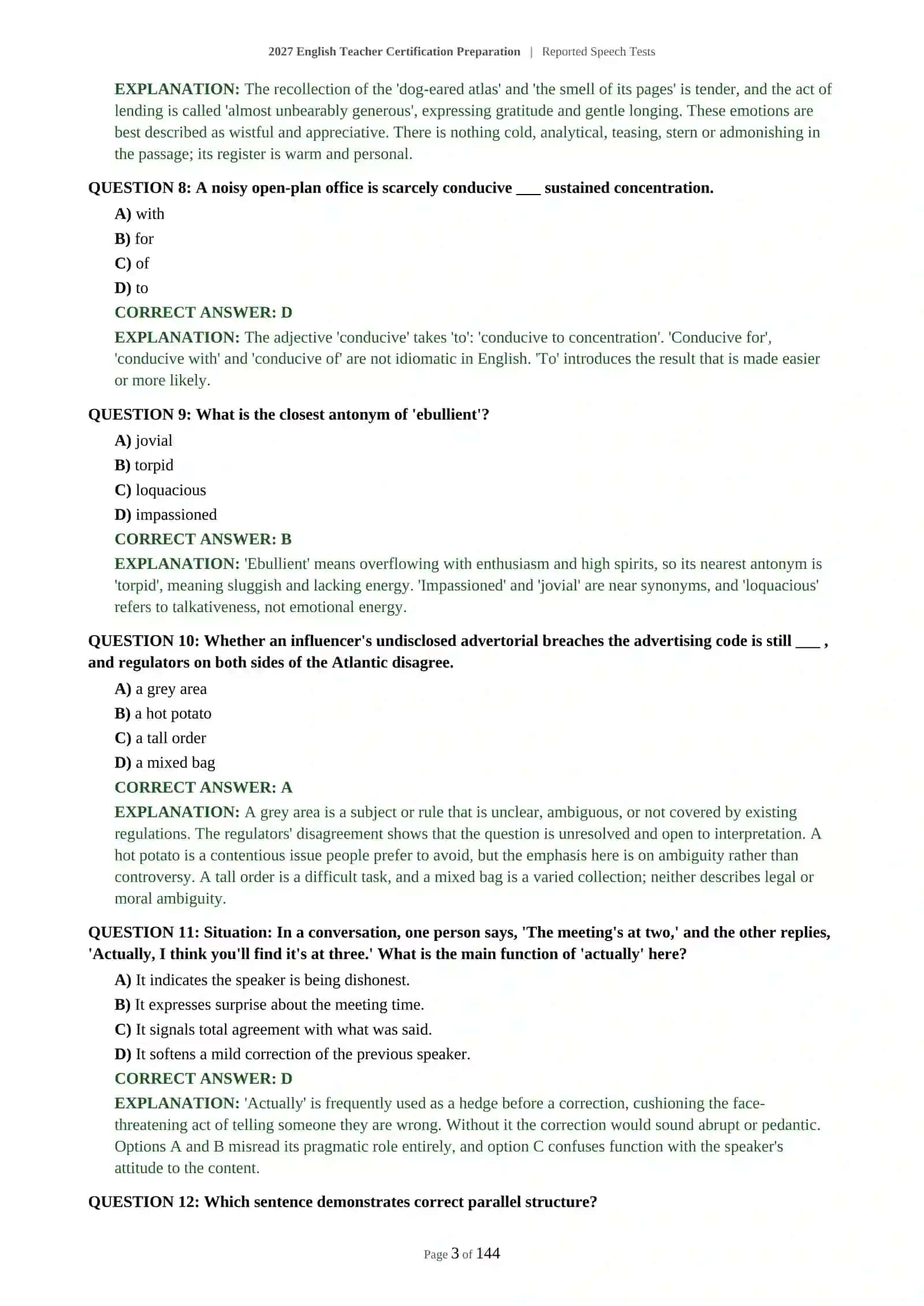 C1-C2 English Teacher Certification Preparation | Reported Speech Tests 4