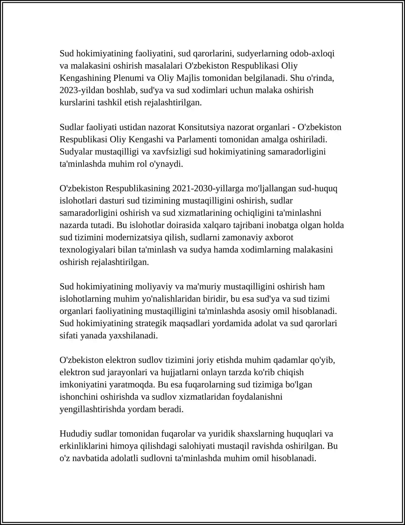 O'ZBEKISTON RESPUBLIKASIDA SUD TIZIMINING KONSTITUTSIYAVIY ASOSLARI 4