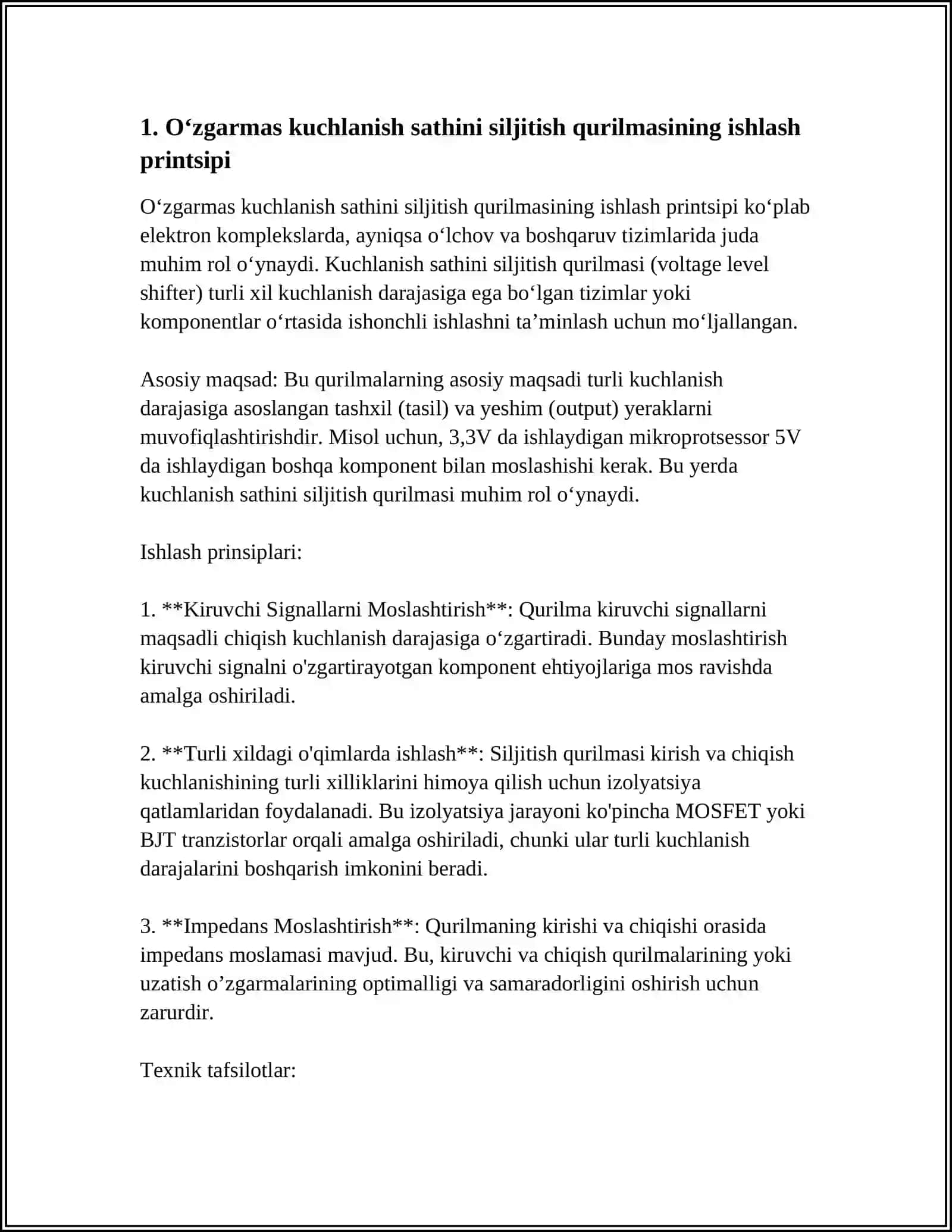 OʼZGARMAS KUCHLANISH SATHINI SILJITISH QURILMASI 4
