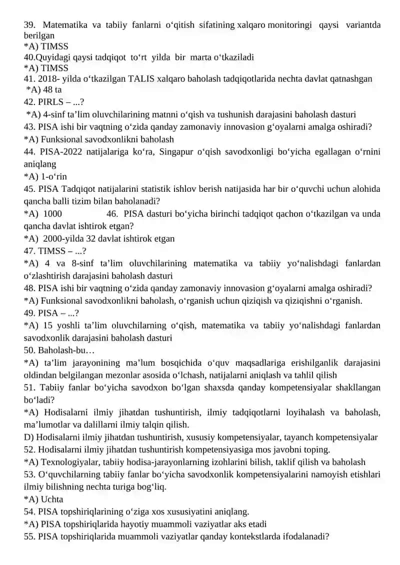 TESTLAR TO’PLAMI 4