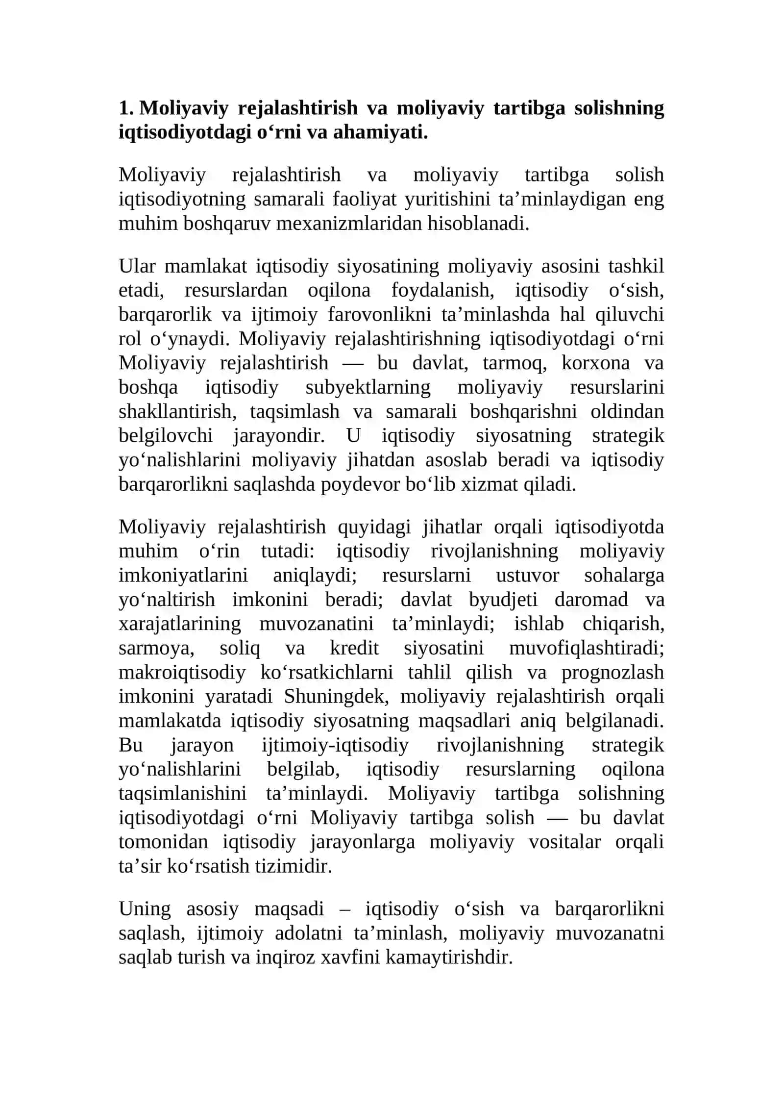 Moliyaviy rejalashtirish va iqtisodiy jarayonlarni moliyaviy tartibga solish 4