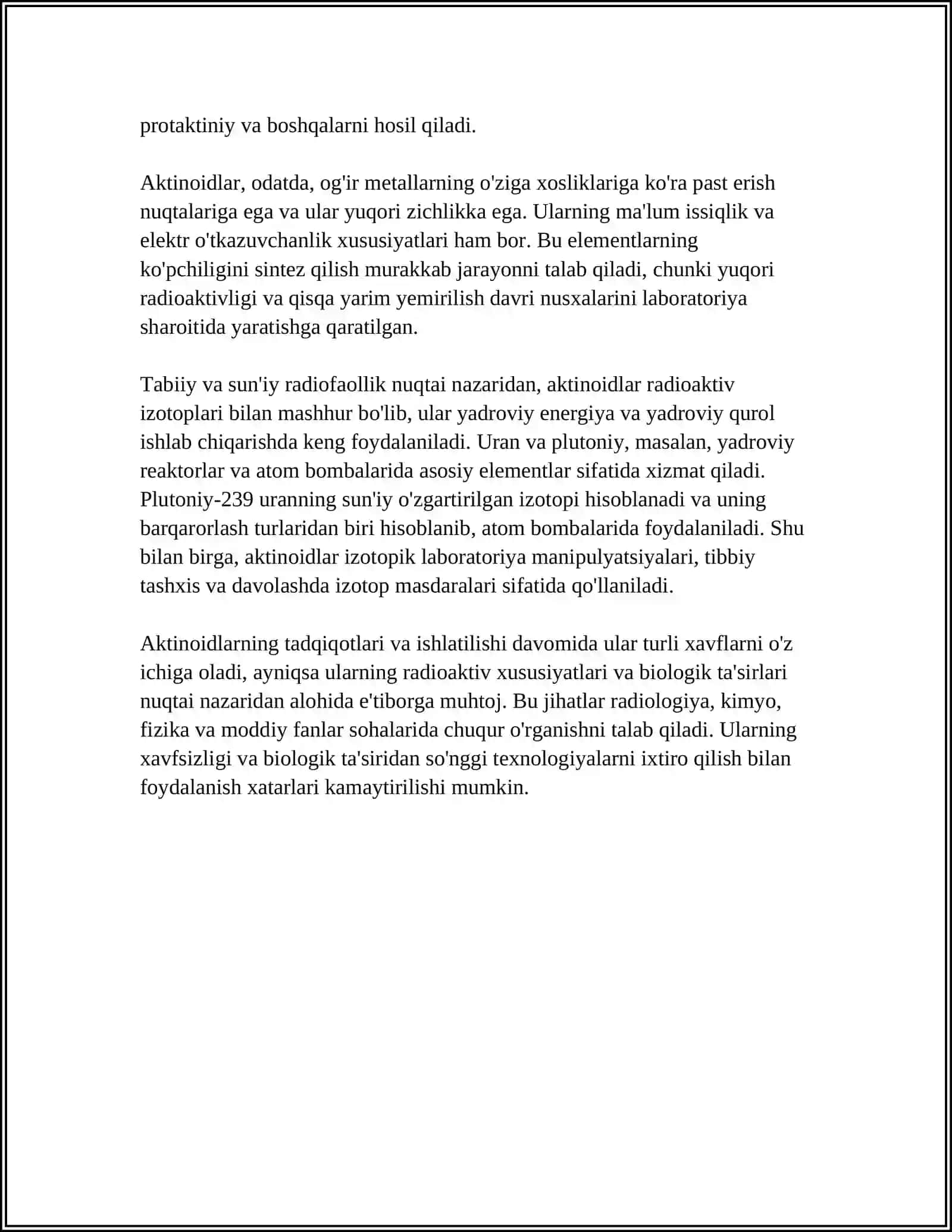 AKTINOIDLAR. RADIOKIMYO. TABIIY VA SUN'IY RADIOFAOLLIK 4