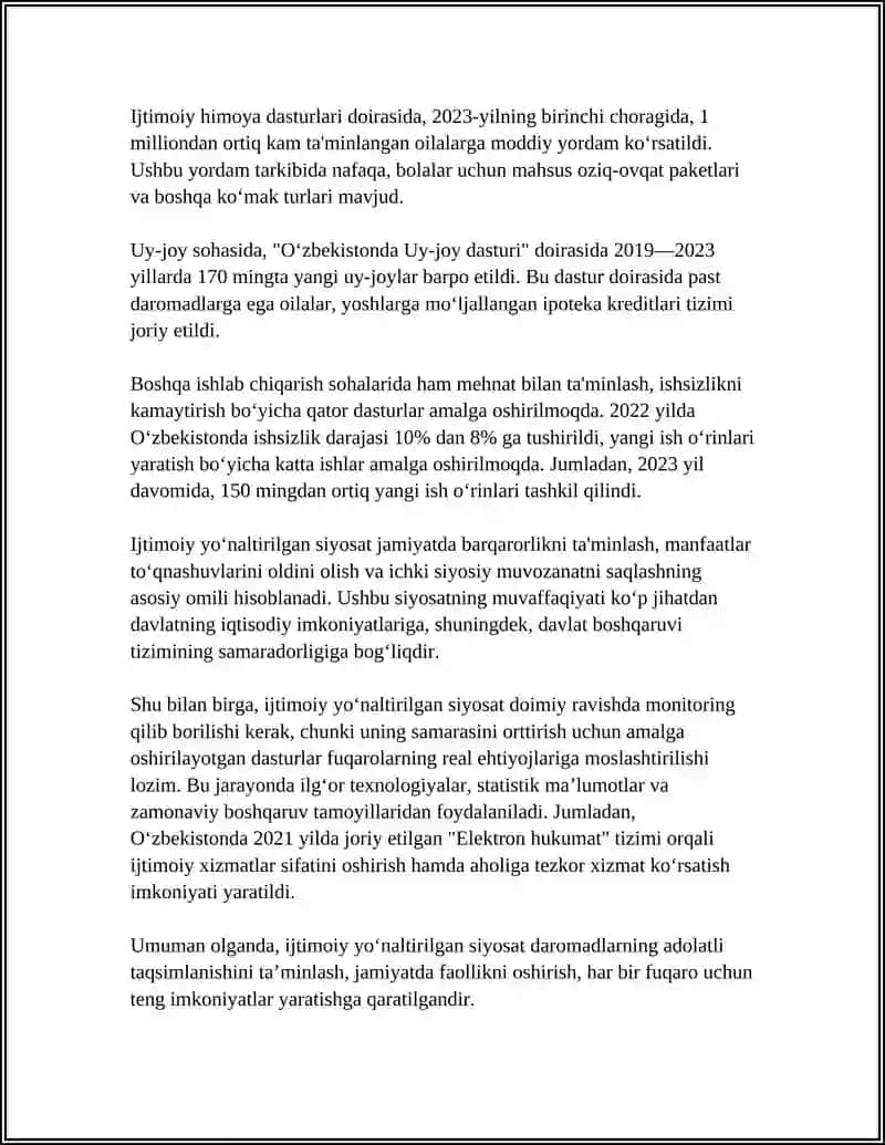 GLOBAL IQTISODIYOTDA IJTIMOIY YO‘NALTIRILGAN SIYOSATNING AHAMIYATI 4