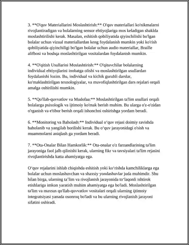 SENSOR (ESHITISH YOKI KO'RISHDA) KAMCHILIKLARGA EGA BO'LGAN BOLALAR UCHUN INKLYUZIV TA'LIM STRATEGIYALARI 4