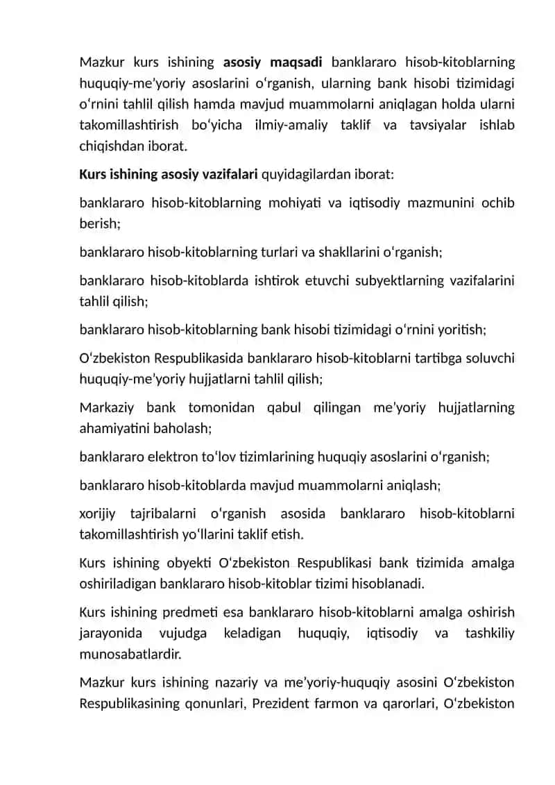 Banklararo hisob-kitoblarning huquqiy-me’yoriy asoslari va uni takomillashtirish 4