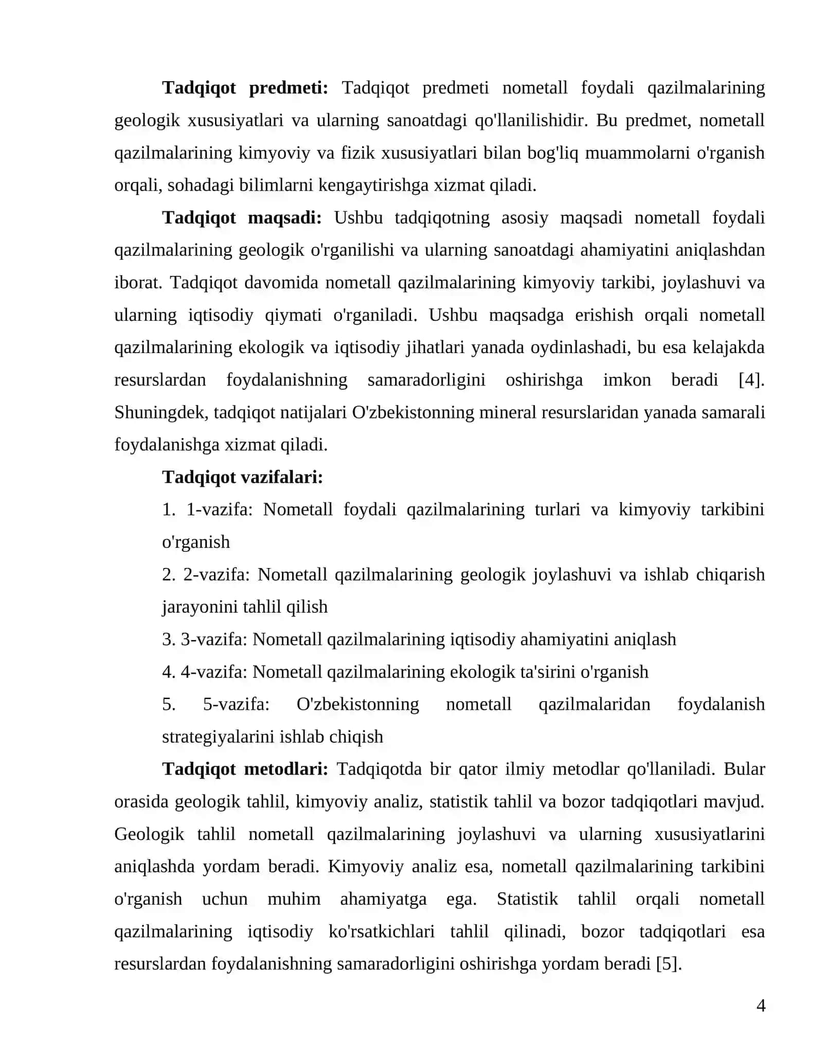 FOYDALI QAZILMALAR GEOLOGIYASI FANIDAN KURS ISHI 4