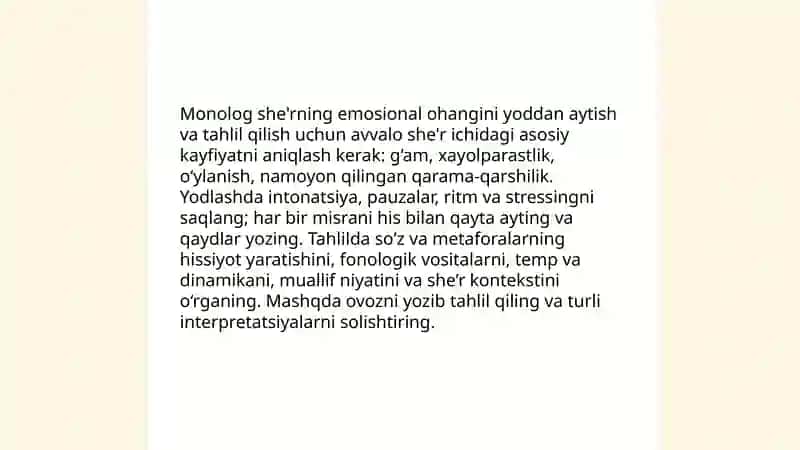 Usmon Nosirning Monolog sherini yod olish va tahlil qilish 4