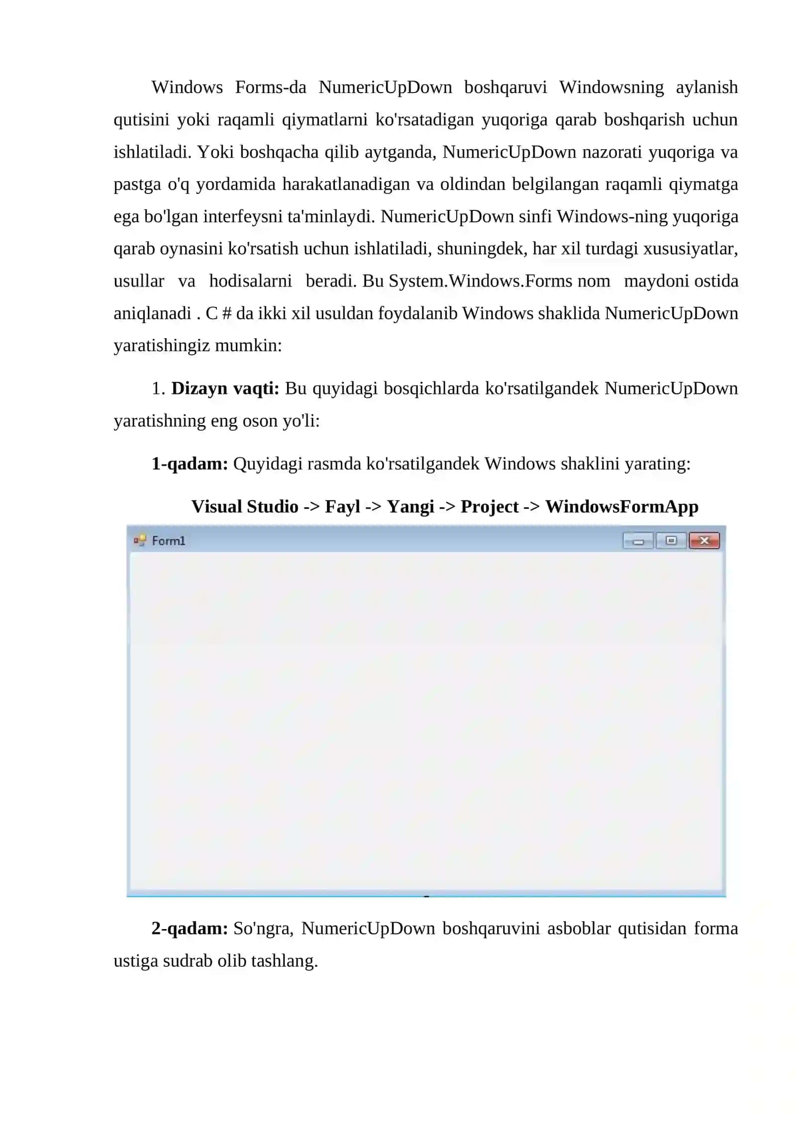 Dasturlash asoslari - C# dasturlash tilida NumericUpDown komponentasi yordamida dasturlar yaratish 4