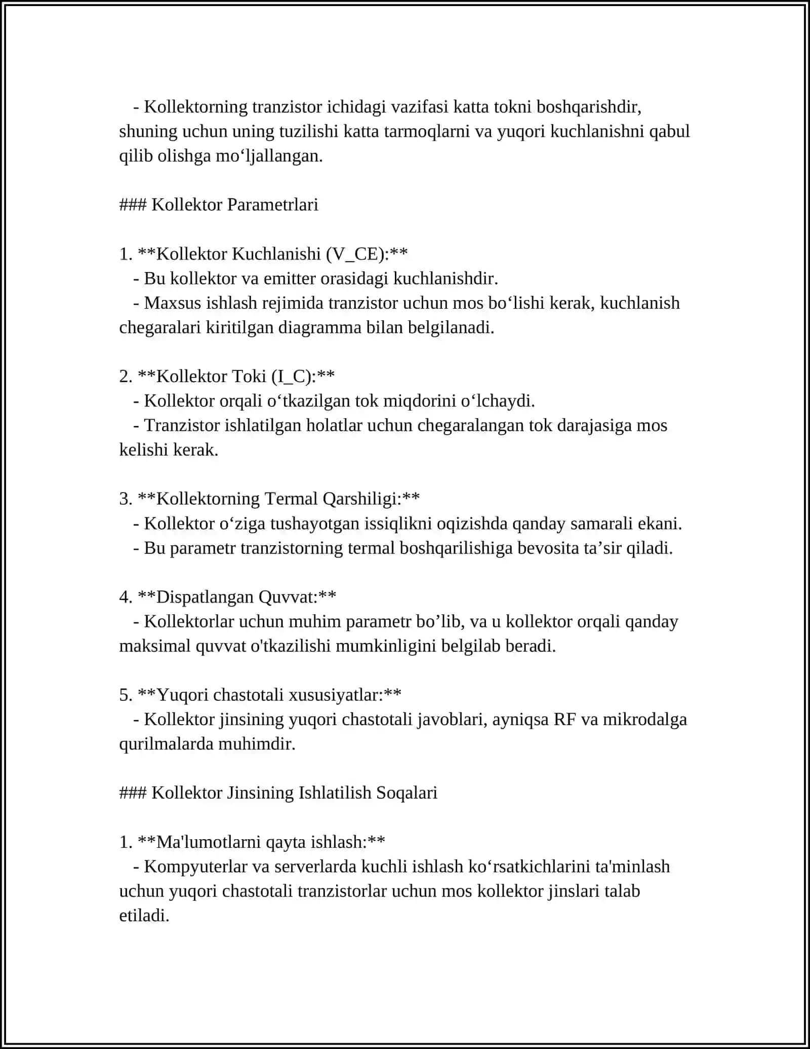 KOLLEKTOR JINSLARNING DARZLILIGI (YORIQLIGI) 4