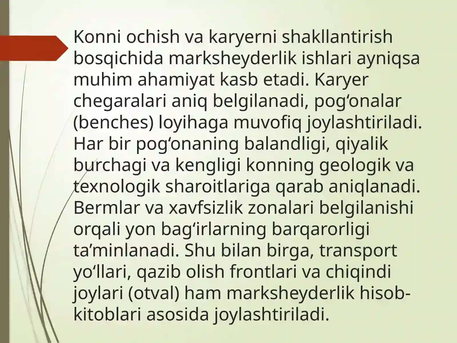 Foydali qazilmakonlarni ochi qusulda qazib olishda olib boriladigan marksheyderlik ishlari 4