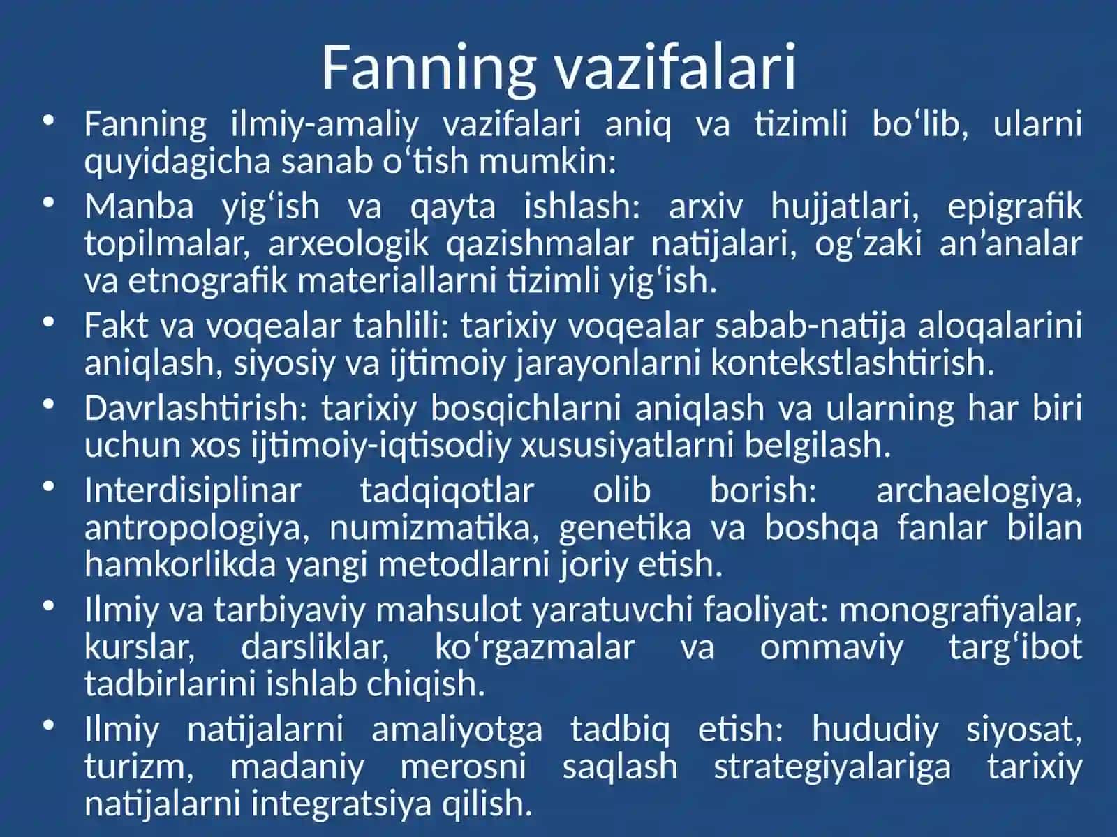 : Xorazm tarixi fanining ijtimoiy fanlar tizimida tutgan o‘rni. Fanning maqsadi, vazifalari va ahamiyati 4